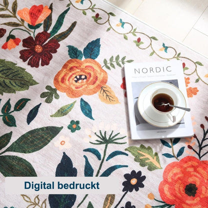 Bohemian Floral Doormat Non-slip Absorbent Dirt-Resistant Machine Washable, 60x90 cm, Beige