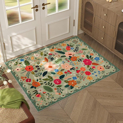 Bohemian Floral Doormat Non-slip Absorbent Dirt-Resistant Machine Washable, 60x90cm, Green