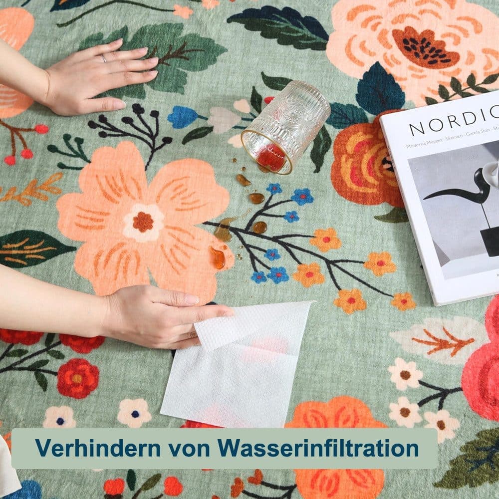 Bohemian Floral Doormat Non-slip Absorbent Dirt-Resistant Machine Washable, 60x90cm, Green