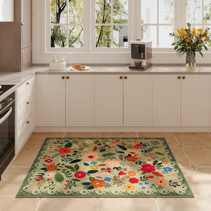Bohemian Floral Doormat Non-slip Absorbent Dirt-Resistant Machine Washable, 60x90cm, Green