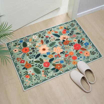 Bohemian Floral Doormat Non-slip Absorbent Dirt-Resistant Machine Washable, 60x90cm, Green