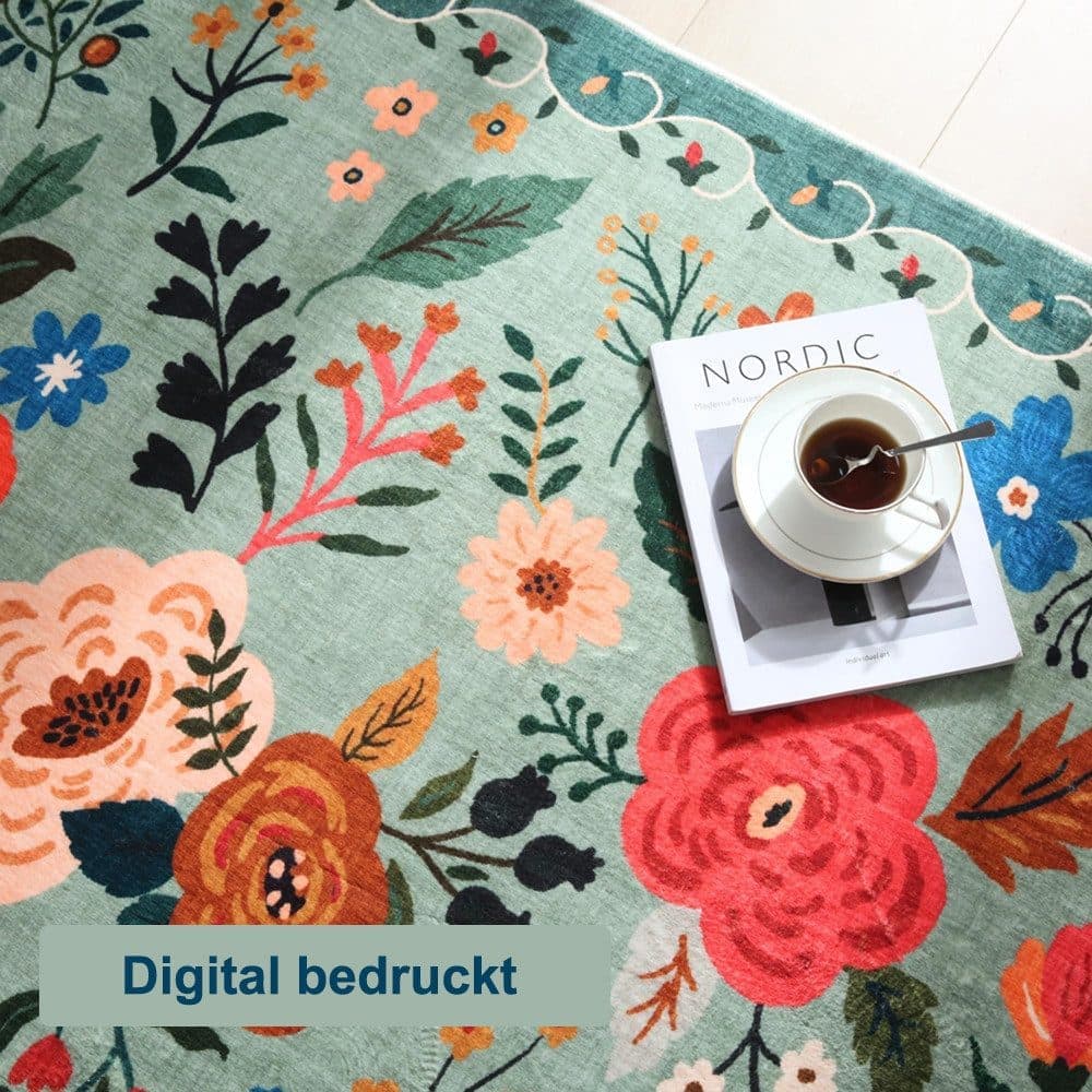Bohemian Floral Doormat Non-slip Absorbent Dirt-Resistant Machine Washable, 60x90cm, Green