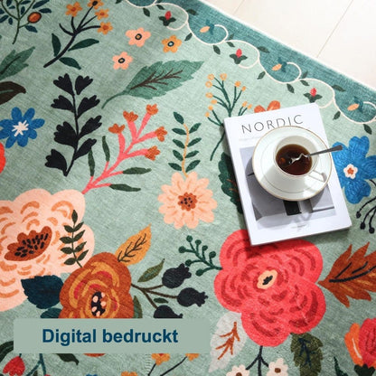 Bohemian Floral Doormat Non-slip Absorbent Dirt-Resistant Machine Washable, 60x90cm, Green
