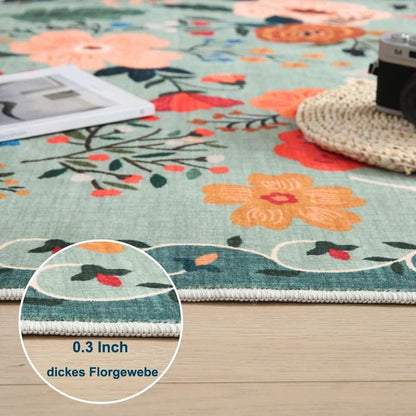 Bohemian Floral Doormat Non-slip Absorbent Dirt-Resistant Machine Washable, 60x90cm, Green
