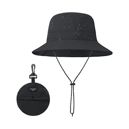 Foldable Waterproof Fisherman Hat Unisex Quick-Drying Sun Protection for Summer Outdoor, Black