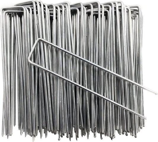 100 pcs U-shaped garden anchor pegs, 150mm, silver