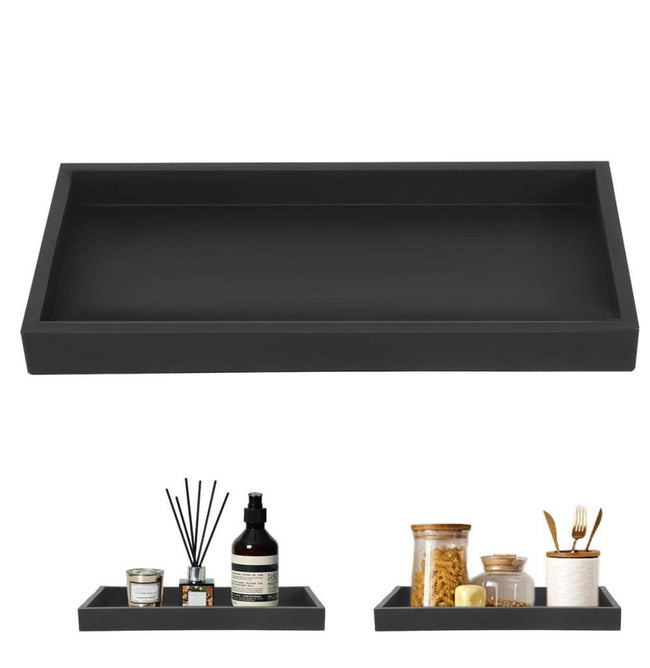 Black silicone storage tray for makeup and small items, decorative and practical organizer, 30 cm x 12.5 cm. Hover Image