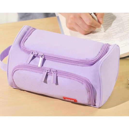 3-Layer School Pencil Case Multifunctional Spacious Pencil Bag for Pens and Stationery, Light Purple