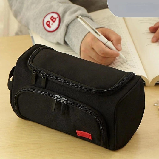 3-Layer School Pencil Case, Black, Multifunctional Spacious Pencil Bag for Pens and Stationery