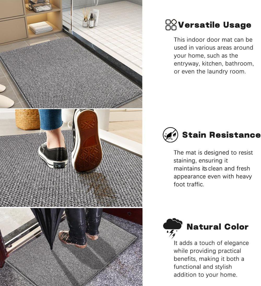 60x90cm Jute Doormat for Indoor Outdoor Use Non Slip Dust Resistant Quick Absorbing, Gray