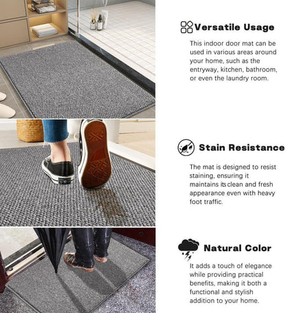 60x90cm Jute Doormat for Indoor Outdoor Use Non Slip Dust Resistant Quick Absorbing, Gray