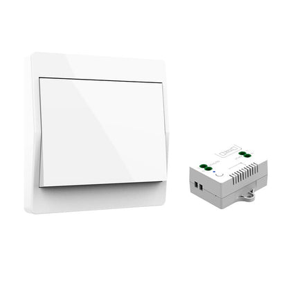 1 Wireless Switch Kit, Battery-Free Easy Installation Radio-Controlled Home Lighting Self-Sufficient, White, 1 receiver + 1 single-gang switch