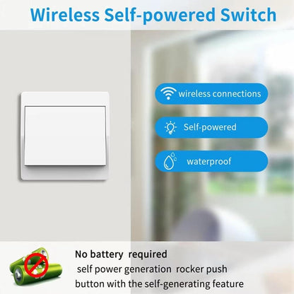 1 Wireless Switch Kit, Battery-Free Easy Installation Radio-Controlled Home Lighting Self-Sufficient, White, 1 receiver + 1 single-gang switch