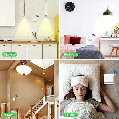 1 Wireless Switch Kit, Battery-Free Easy Installation Radio-Controlled Home Lighting Self-Sufficient, White, 1 receiver + 1 single-gang switch