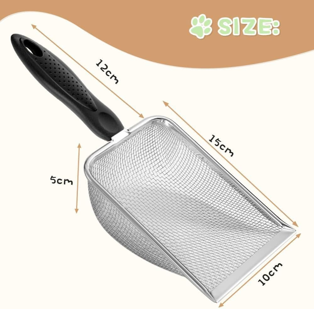 Stainless Steel Cat Litter Scoop, Durable and Easy to Clean with Mesh Design, Compatible with All Cat Litter Boxes, 3.8MM