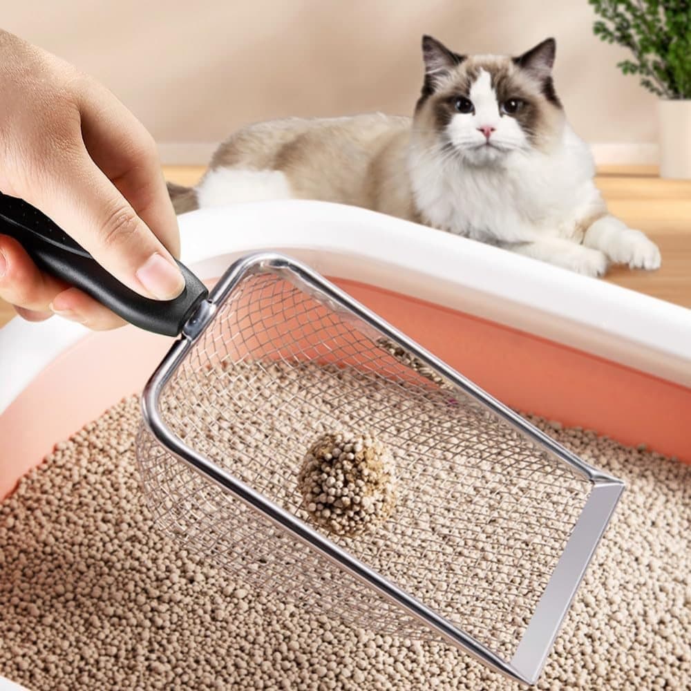 Stainless Steel Cat Litter Scoop, Durable and Easy to Clean with Mesh Design, Compatible with All Cat Litter Boxes, 3.8MM
