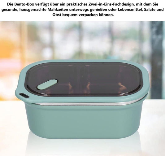 Stainless steel lunch box 1200ml with spoon, double layer 2 compartments leak-proof, 304 stainless steel, Green