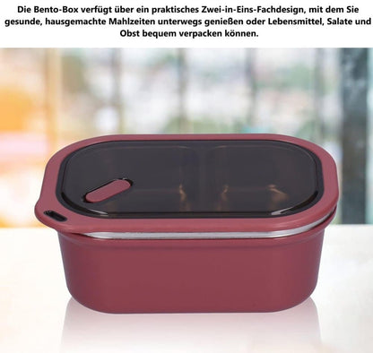 1200ml 2 Compartments Leak-Proof Stainless Steel Lunch Box with Spoon, 304 Stainless Steel, RED