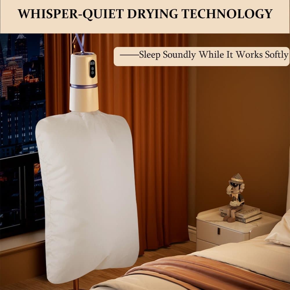 Portable dryer 360° hot air with drying bag, quiet operation, 30-240 minute timer, perfect for travel