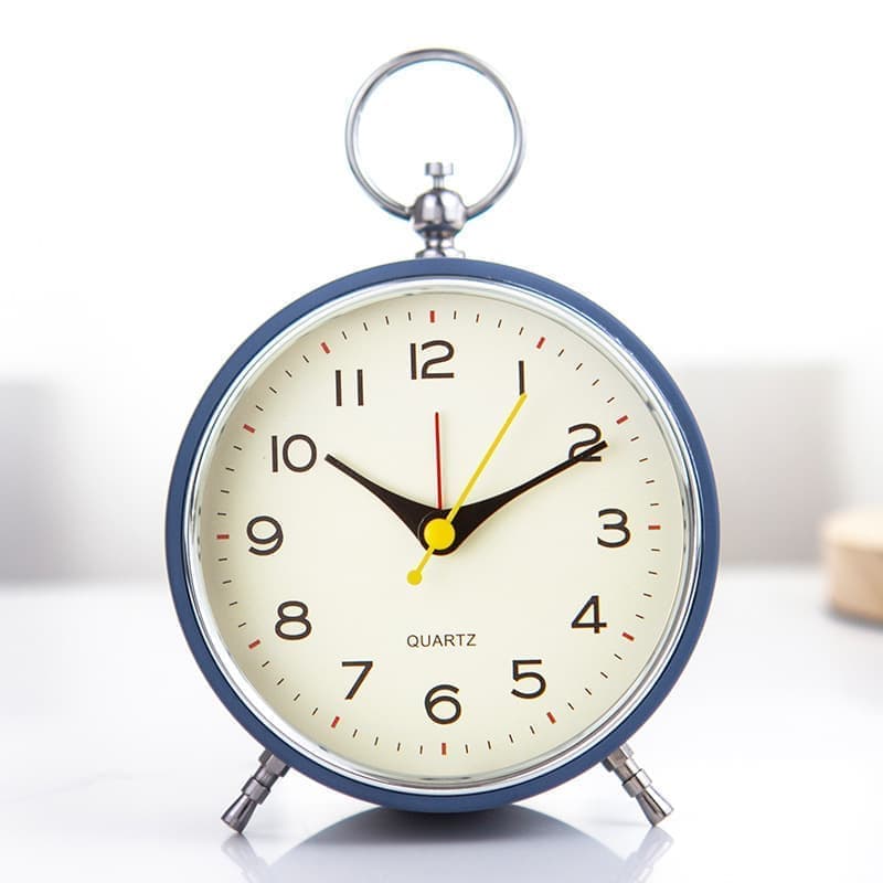 Silent Analog Alarm Clock with Snooze Button, Retro Design and Lighting, 16x11 cm, Blue