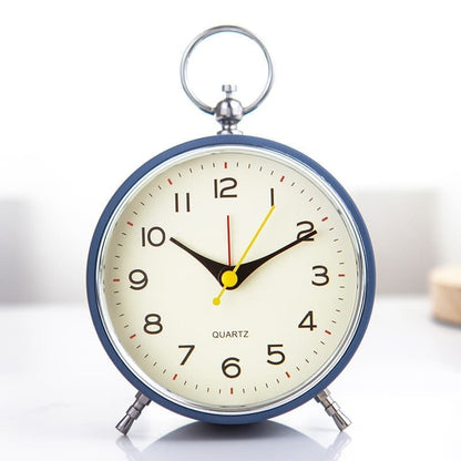 Silent Analog Alarm Clock with Snooze Button, Retro Design and Lighting, 16x11 cm, Blue