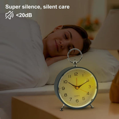 Silent Analog Alarm Clock with Snooze Button, Retro Design and Lighting, 16x11 cm, Blue