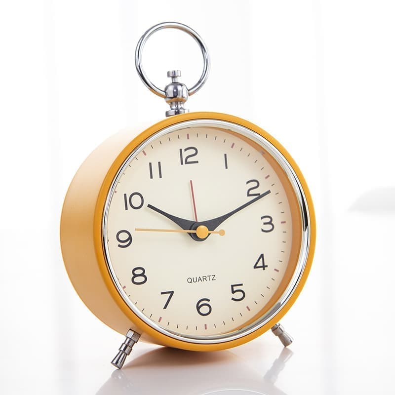 Silent Analog Alarm Clock with Snooze Button, Retro Design and Lighting, 16x11 cm, Orange