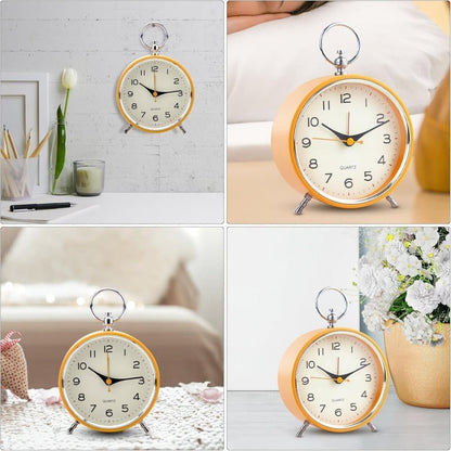 Silent Analog Alarm Clock with Snooze Button, Retro Design and Lighting, 16x11 cm, Orange