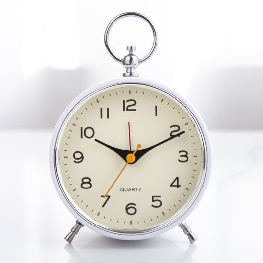 Analog Alarm Clock with Snooze Button, Retro Design and Lighting, White, 16x11 cm