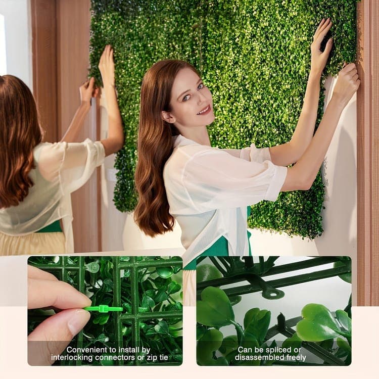 10-Pack Artificial Grass Panels 25x25 cm for Garden Party Wall Decor, Compatible with Outdoor