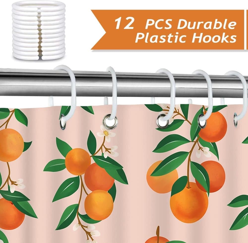 3D Fruit Shower Curtain Waterproof Mold Resistant with 12 Hooks, 70x72 inches, Orange