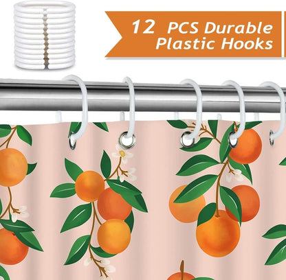3D Fruit Shower Curtain Waterproof Mold Resistant with 12 Hooks, 70x72 inches, Orange