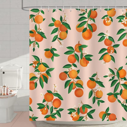 3D Fruit Shower Curtain Waterproof Mold Resistant with 12 Hooks, 70x72 inches, Orange