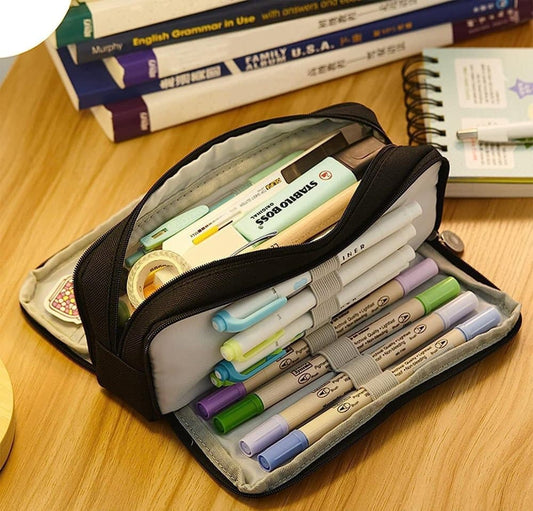 Pink 3 Compartment Pencil Case for School, Multifunctional Pencil Bag for Pencils
