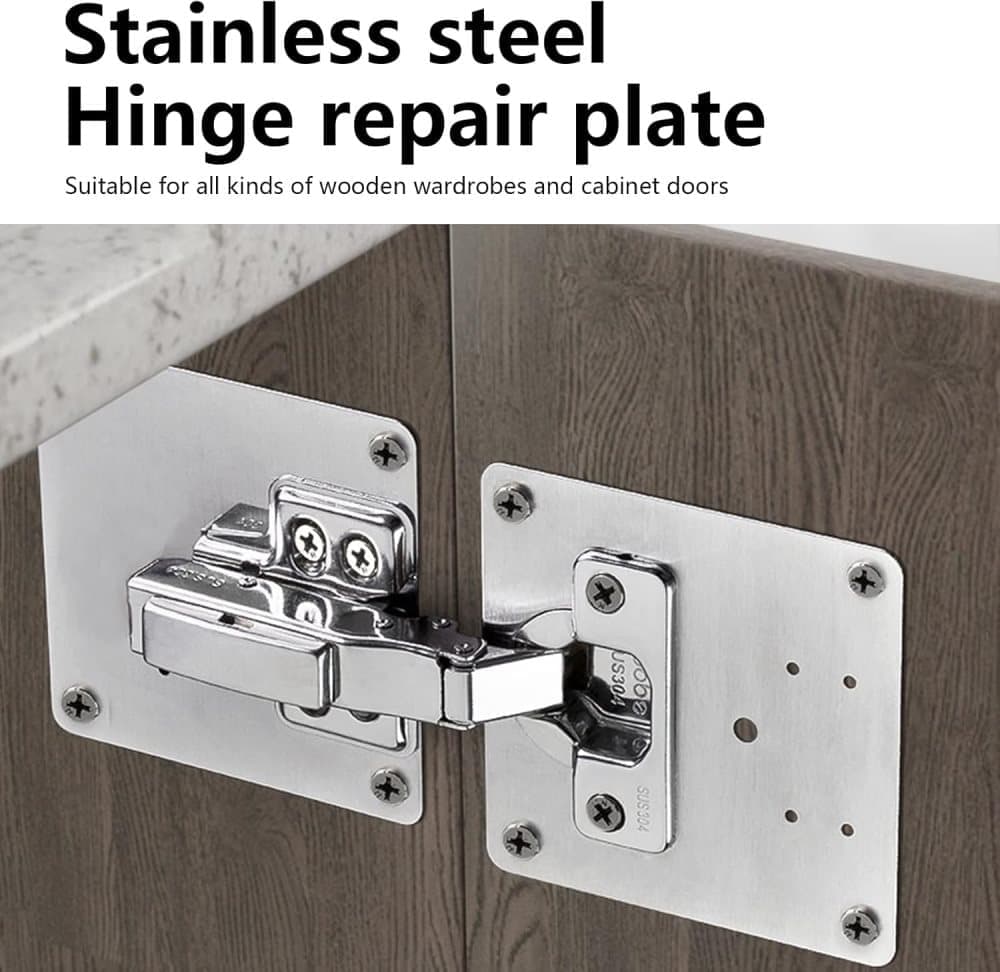 12 pcs Stainless Steel Hinge Repair Plate for Furniture Cabinet Hinges, 9x9 cm, Silver