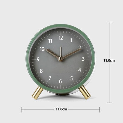Small Silent Alarm Clock with Night Light and Backlight, Pink, Metal Design for Bedroom Office Living Room