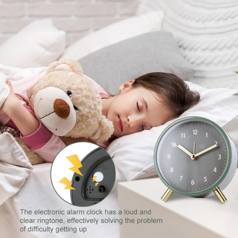 Small Silent Alarm Clock with Night Light and Backlight, Pink, Metal Design for Bedroom Office Living Room