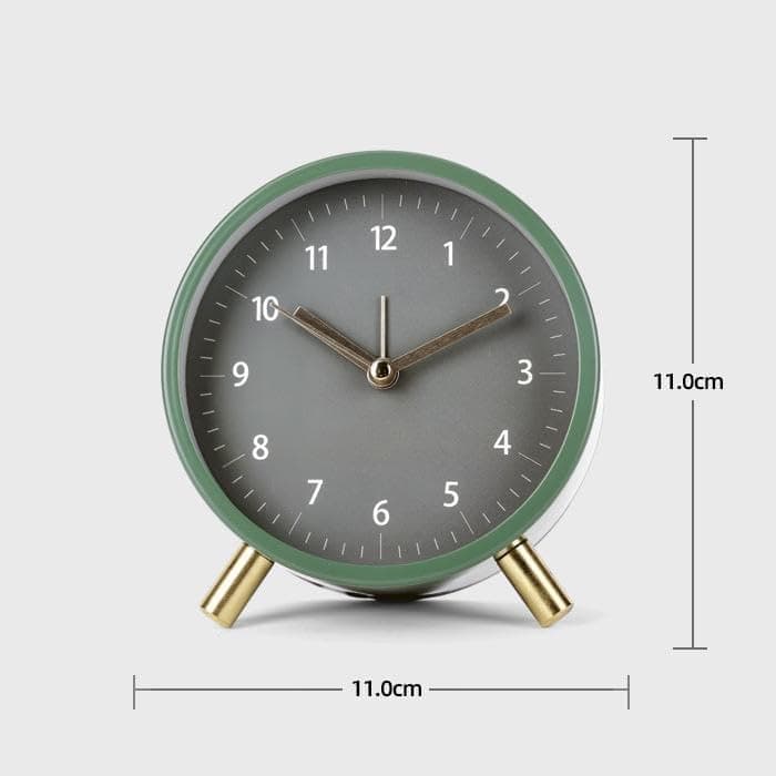 Silent Alarm Clock with Night Light and Backlight, Small Metal Clock for Bedroom Office Living Room, Green