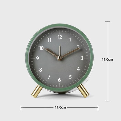 Silent Alarm Clock with Night Light and Backlight, Small Metal Clock for Bedroom Office Living Room, Green
