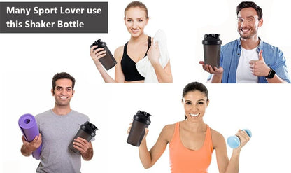 Protein Shaker 400 ml, Leak-proof Water Bottle with Stainless Steel Strainer and Measuring Scale, Purple