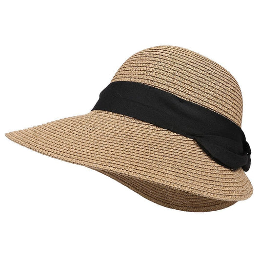 UV Protective Straw Beach Hat Wide Brim Foldable Breathable Summer Outdoor, Brown