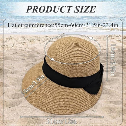 UV Protective Straw Beach Hat Wide Brim Foldable Breathable Summer Outdoor, Brown