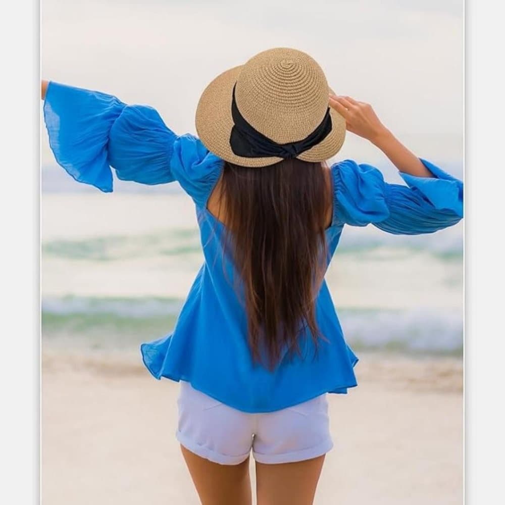 UV Protective Straw Beach Hat Wide Brim Foldable Breathable Summer Outdoor, Brown