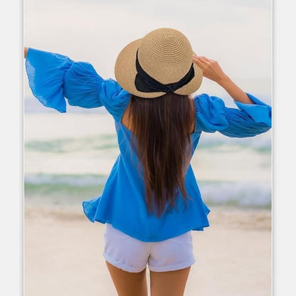 UV Protective Straw Beach Hat Wide Brim Foldable Breathable Summer Outdoor, Brown
