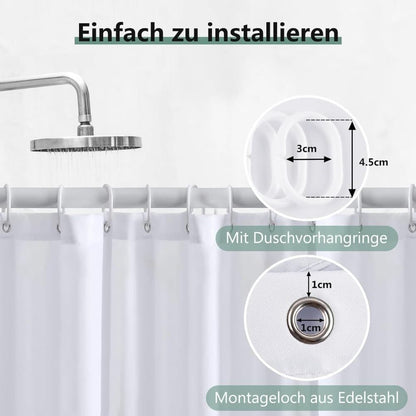 Waterproof Shower Curtain 180x180cm, Light Blue, Quick-Drying Mold Resistant, Compatible with Outdoor Shower and Bathroom