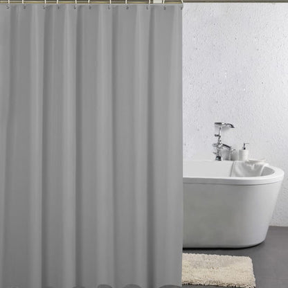 12 Hooks Waterproof Shower Curtain Solid Color Gray, 180x180 cm, Mildew Resistant PEVA for Bathroom