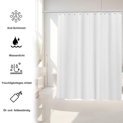 12 Hooks Waterproof Shower Curtain Solid Color Gray, 180x180 cm, Mildew Resistant PEVA for Bathroom