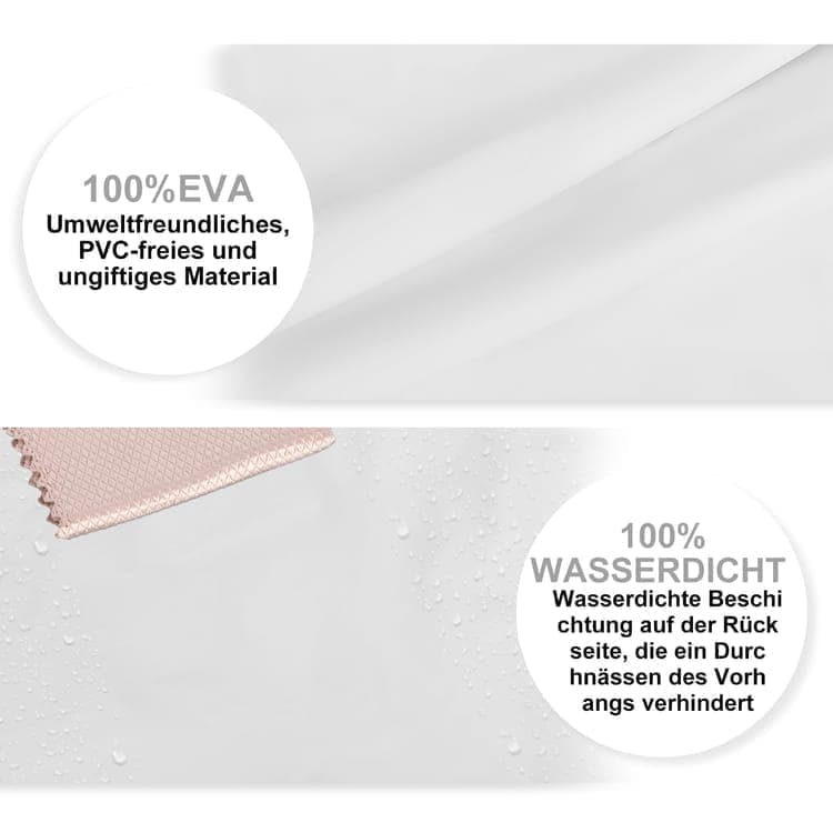 12 Hooks Waterproof Shower Curtain Solid Color Gray, 180x180 cm, Mildew Resistant PEVA for Bathroom