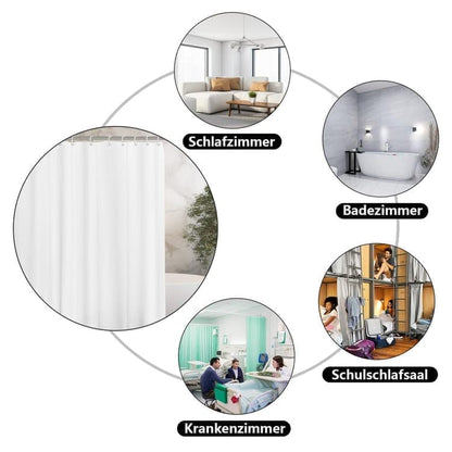 12 Hooks Waterproof Shower Curtain Solid Color Gray, 180x180 cm, Mildew Resistant PEVA for Bathroom