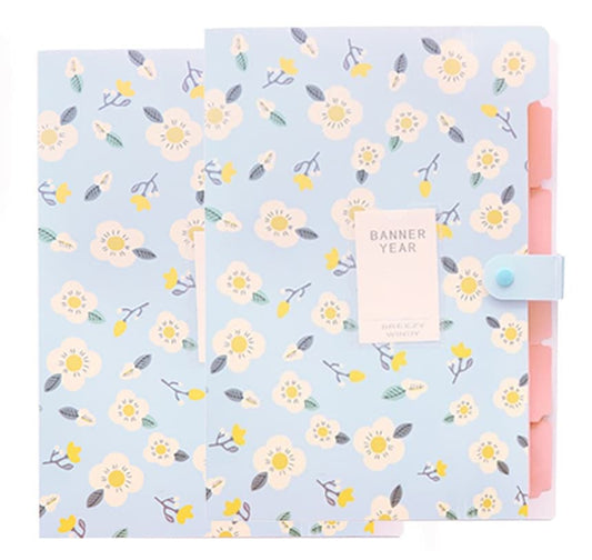 8 Compartments A4 Document Folder Waterproof Floral Pattern, Blue, with A4 Size.